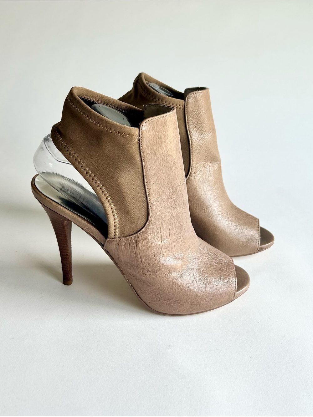 Michael Kors Cream Leather Textile Open Toe Heels size 7.5